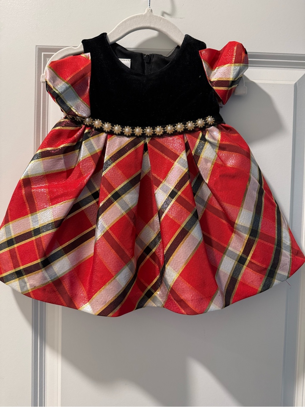 iris & ivy Red and Black Velvet Plaid Party Dress